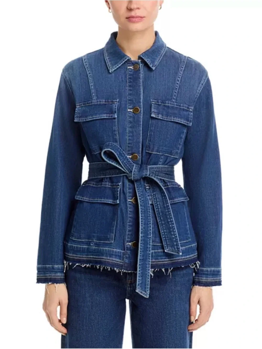 NWT Kobi Halperin Blue Becca Tie-Waist Denim Utility Jacket